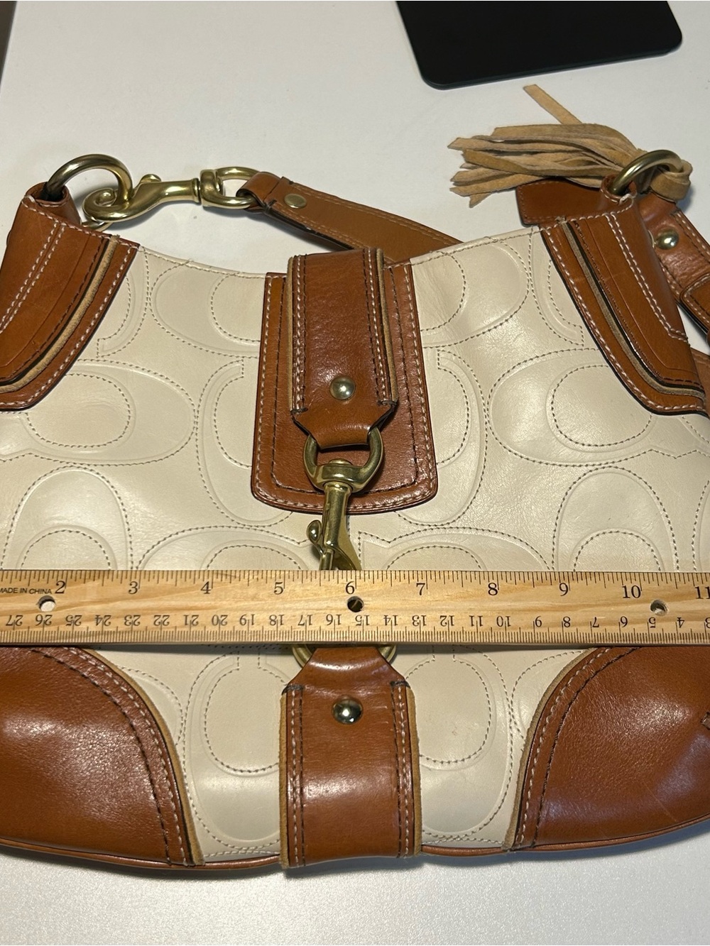 Coach Y2K Hamptons Hobo Embossed Signature Shoulder Bag Rare Brown White - Picture 14 of 14